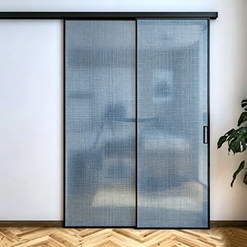 Blue Grey Fabric Laminated Glass Sliding Door Blue Grey Fabric Laminated Glass Sliding Door